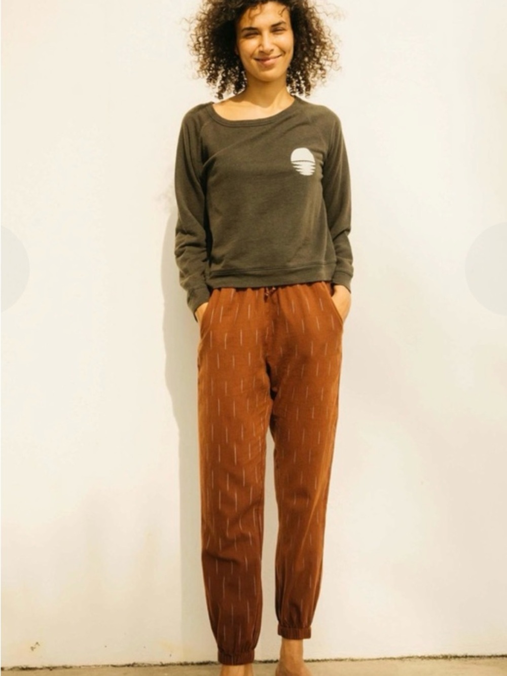 MOLLUSK  California Women's Small Ikat Cotton Beach Pants Rust Pockets Sm S